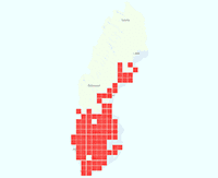 Rasterkarta över utbredningen av Åkersnylthumla